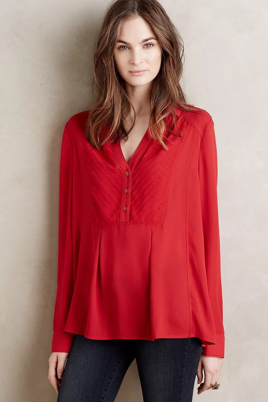 Anthropologie Maeve Red De Stijl Collared Blouse Size 8 Valentines Love Bold